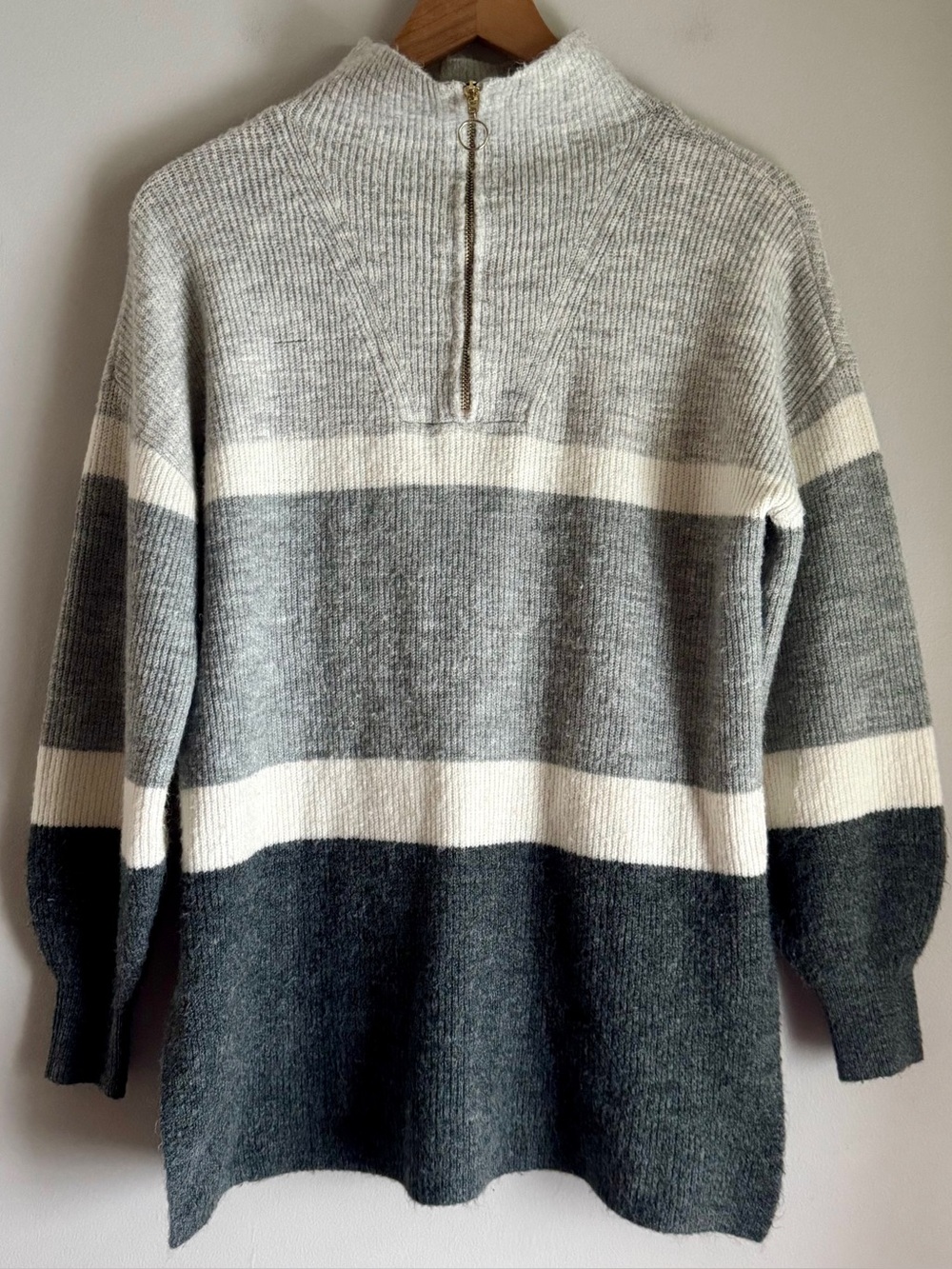 Loft Acrylic Blend Mock Neck Striped Half‑Zip Knit Sweater Size Small